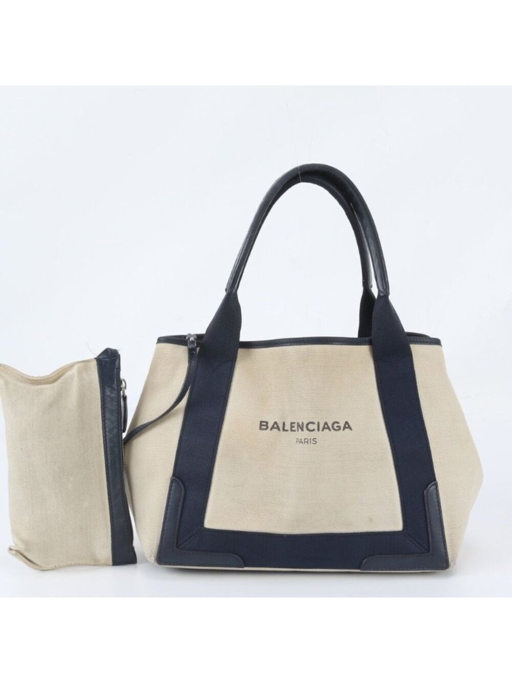 Balenciaga Pouch Navy Cabas S Leather Tote Shoulder